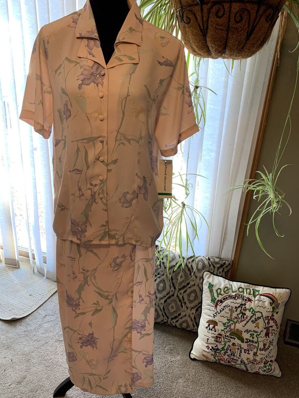 VINTAGE WOMEN'S PINK FLORAL 2-PIECE DRESS/ SKIRT & TOP ALFRED DUNNER 10 New